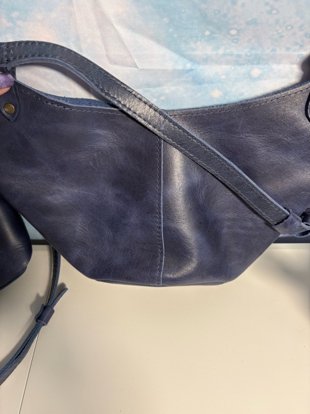 Portland Leather Navy Small Kangaroo Shoulder Bag
